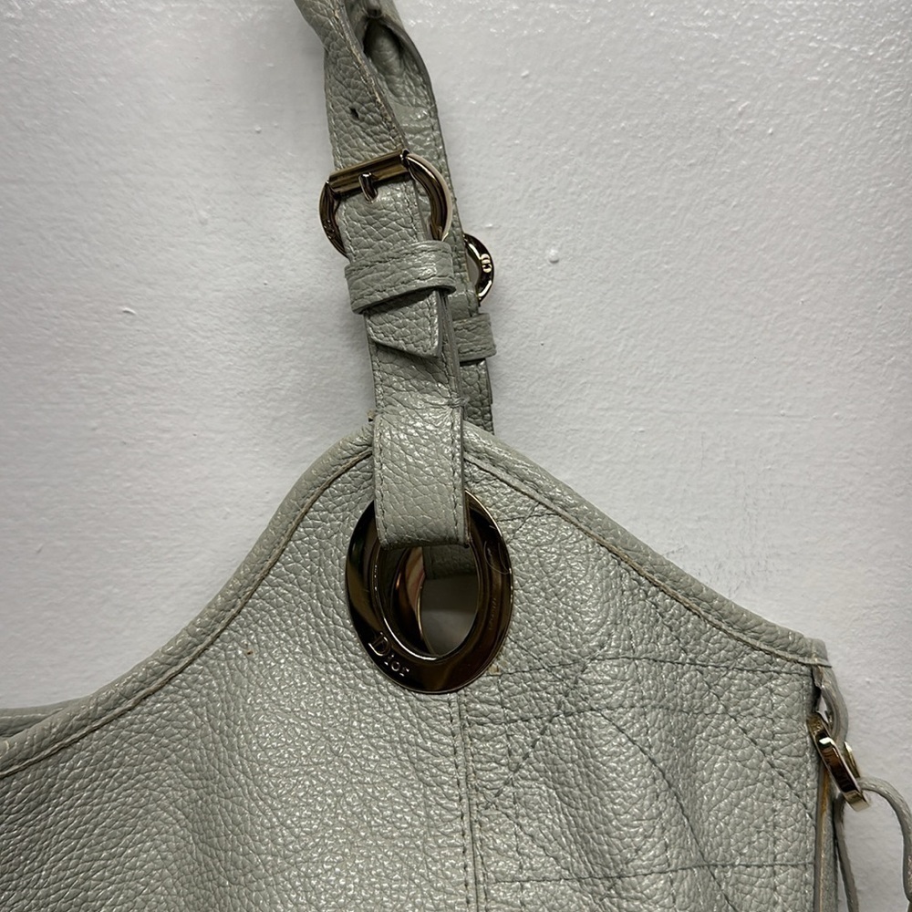 Dior Light Gray Leather Hobo Bag with D Charm - Picture 4 of 16